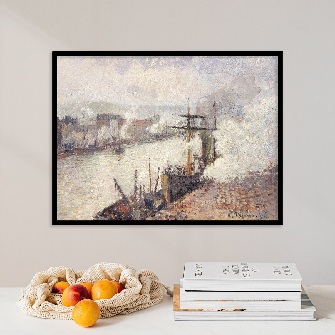 Camille Pissarro Steamboats In The Port Of Rouen, Vintage Poster