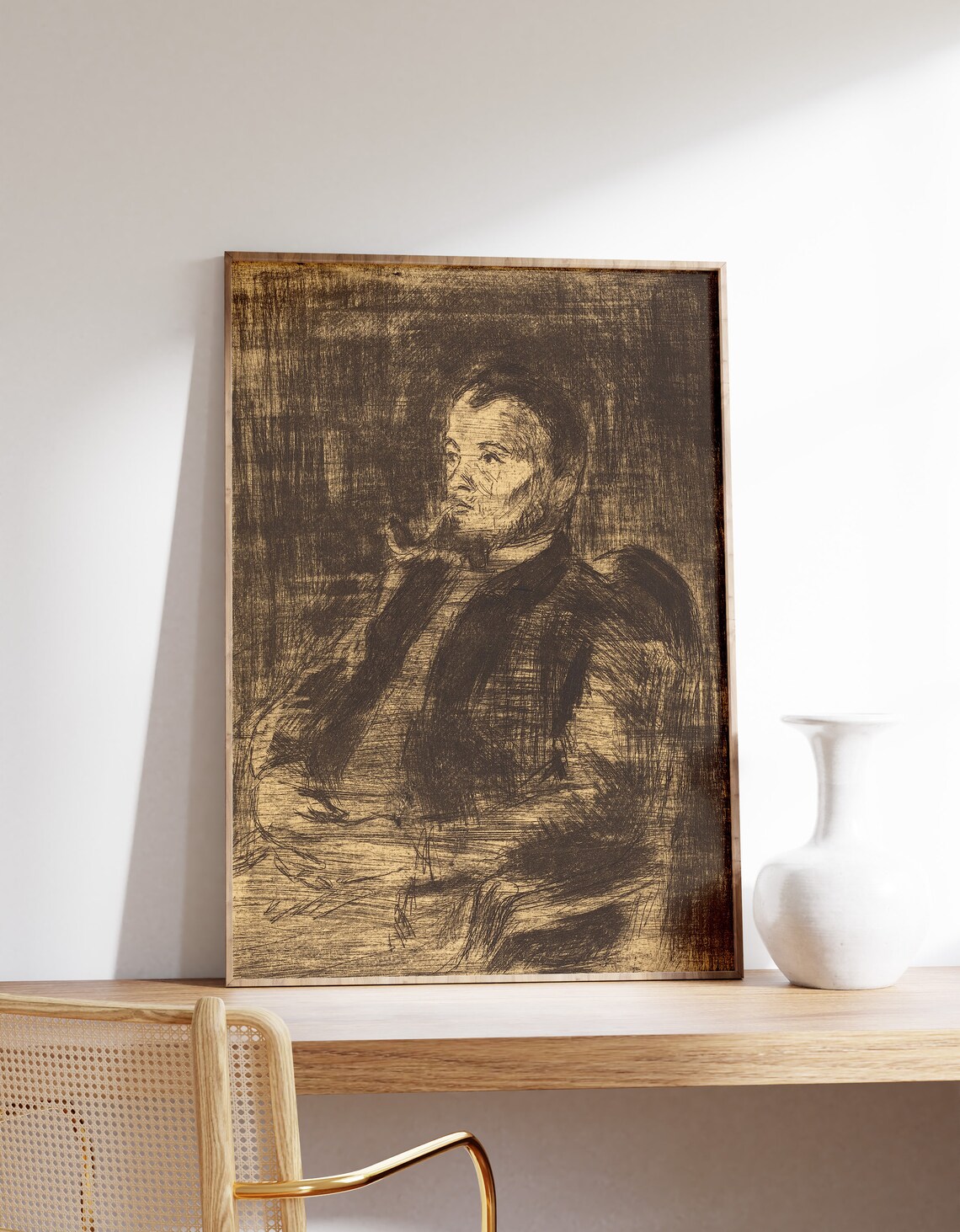 Camille Pissarro Portrait De Paul Signac 1890 Etching Vintage Poster
