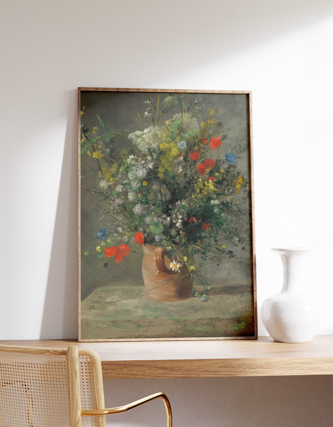 Auguste Renoir 1866 Wildflower Bouquet in a Rustic Clay Jug Poster