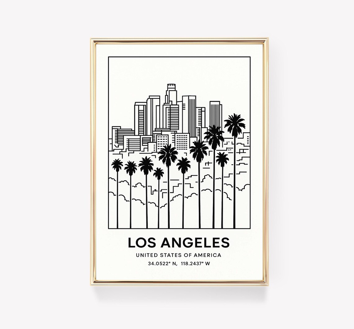 Los Angeles Palm Skyline Line Art Minimalist City Travel Poster