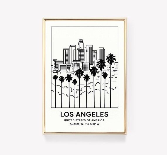 Los Angeles Palm Skyline Line Art Minimalist City Travel Poster