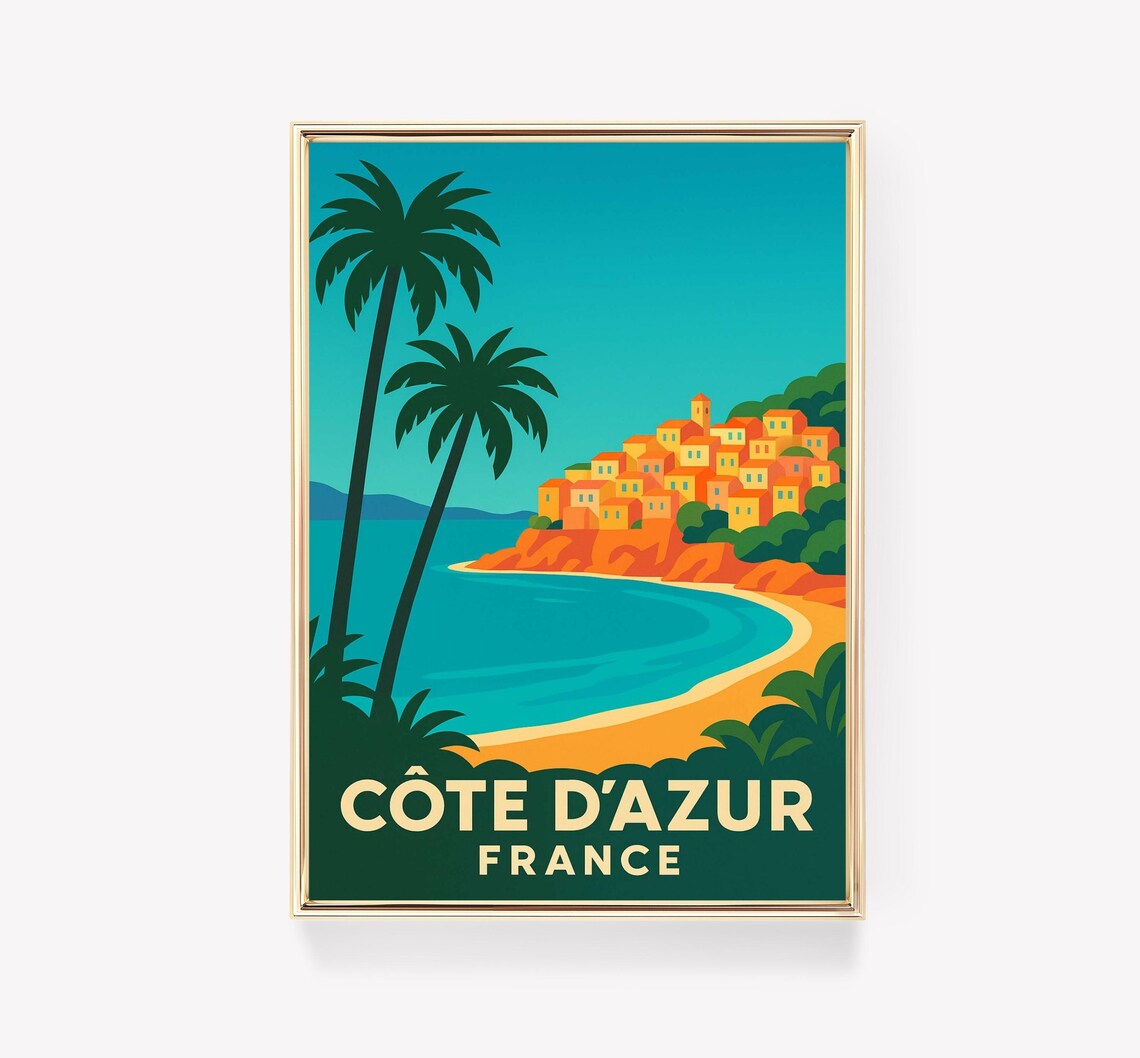 Cote dAzur France Vintage Palm Beach Riviera Coast Travel Poster