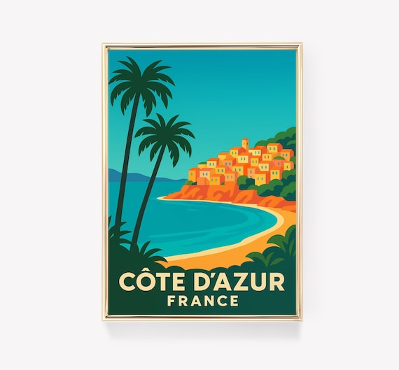 Cote dAzur France Vintage Palm Beach Riviera Coast Travel Poster