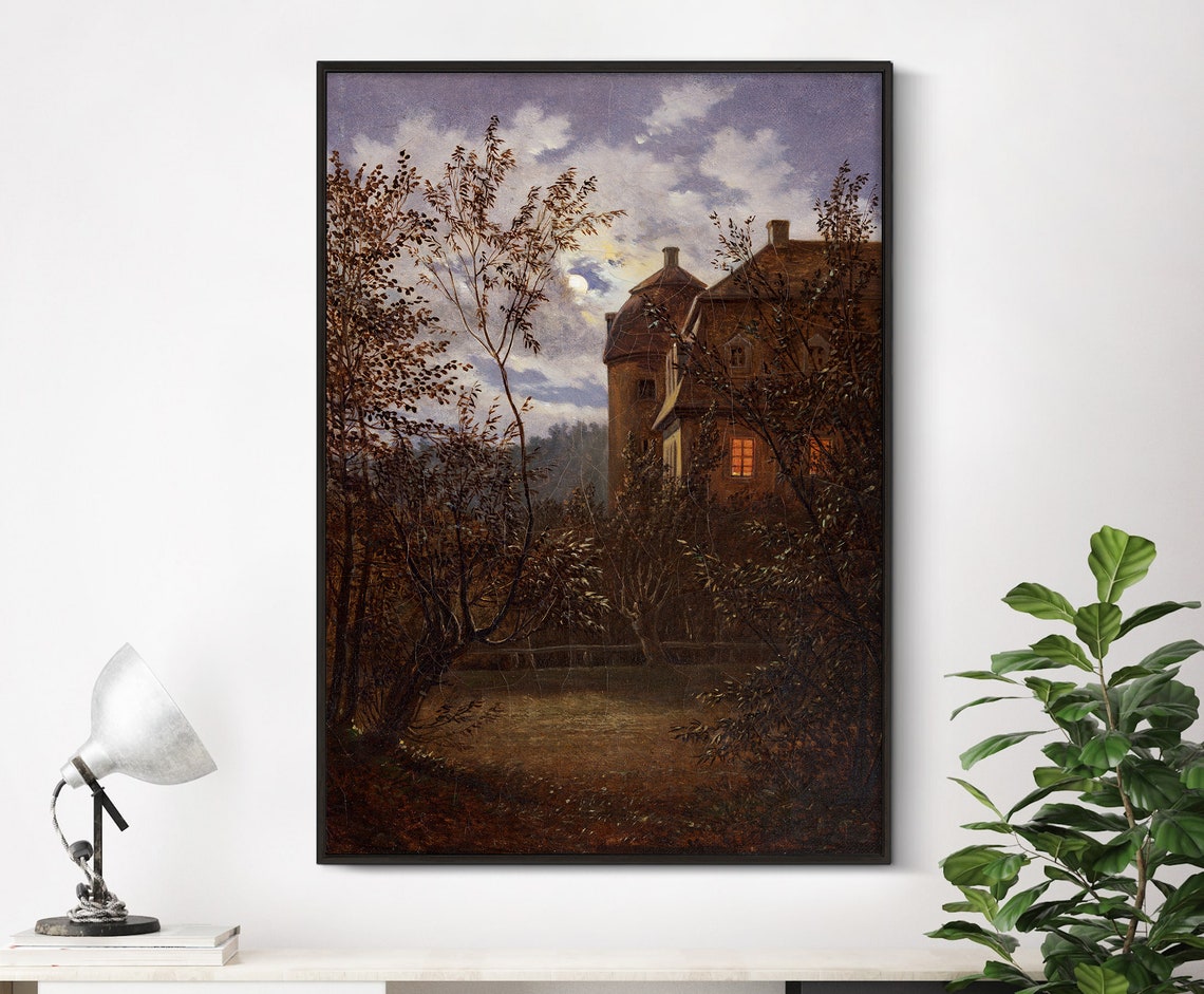 Camille Corot Schloss Milkel In Moonlight 1833 Classic Night Poster