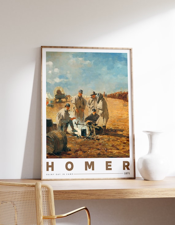Winslow Homer Print Rainy Day In Camp 1871 Farmhouse Decor Museum Exhibition Poster Watercolor Painting