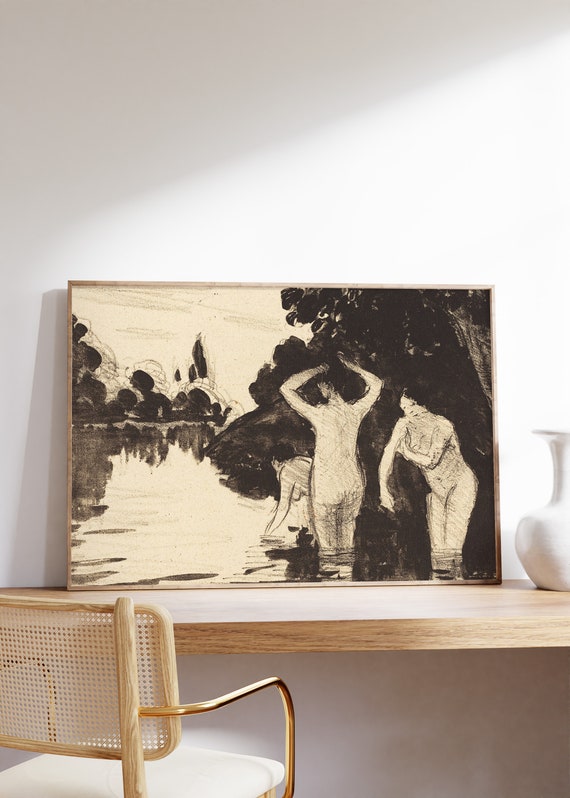 Camille Pissarro Baigneuses 1895 Vintage Poster Mature Art Minimalist Wall Impressionism Figure Abstract Line Print