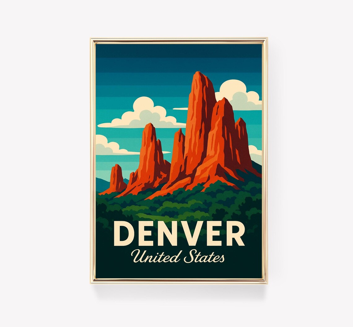 Vintage Denver Travel Poster, Wall Art Print
