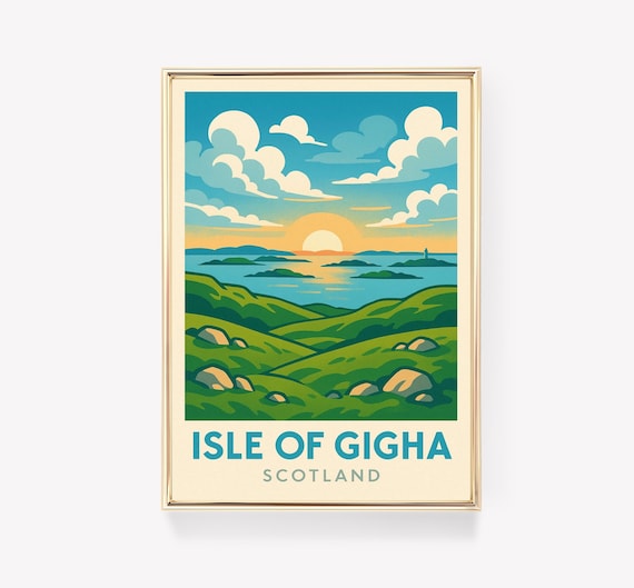 Isle Of Gigha Scotland Sunset Islands Vintage Travel Poster Style