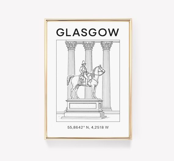 Glasgow Scotland Line Art Statue Minimalist Coordinates Poster