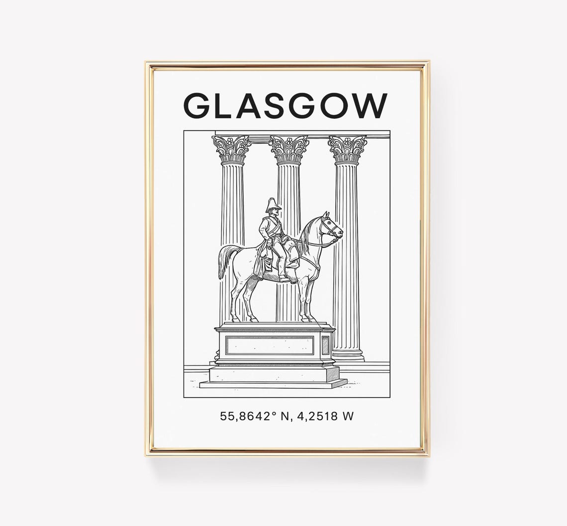 Glasgow Scotland Line Art Statue Minimalist Coordinates Poster