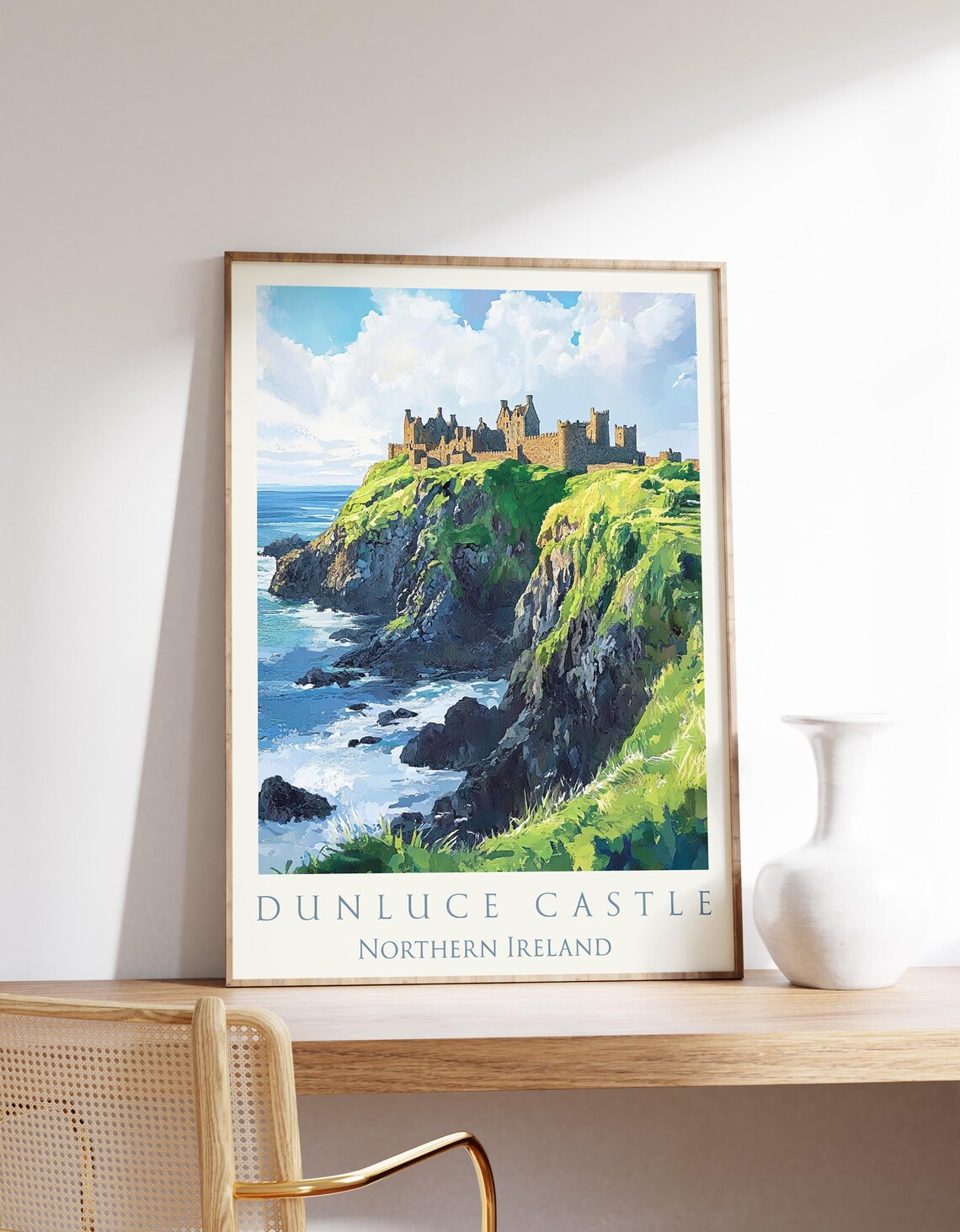Dunluce Castle Northern Ireland Coastal Ruins Vintage Travel Poster