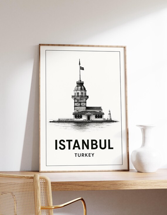Istanbul Turkey Maidens Tower Minimalist Line Art Sketch Poster