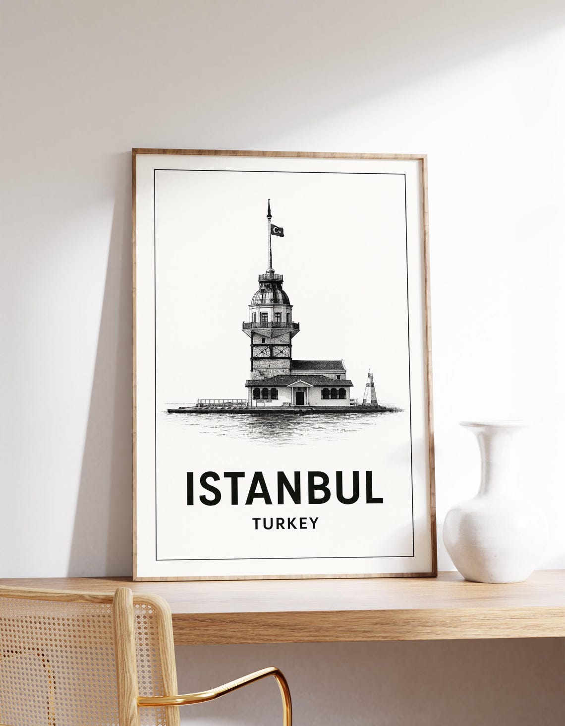 Istanbul Turkey Maidens Tower Minimalist Line Art Sketch Poster