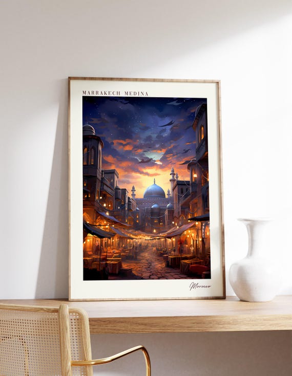 Marrakech Medina Travel Poster Morocco Decor Print