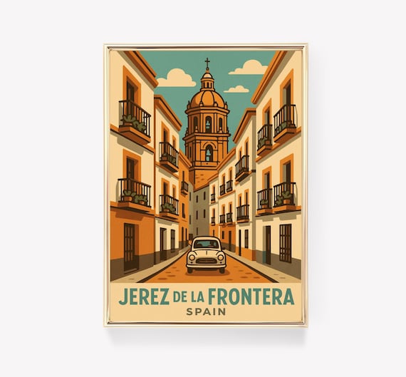 Jerez De La Frontera Spain Retro Street Scene Vintage Travel Poster