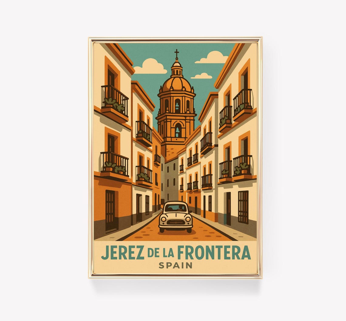 Jerez De La Frontera Spain Retro Street Scene Vintage Travel Poster