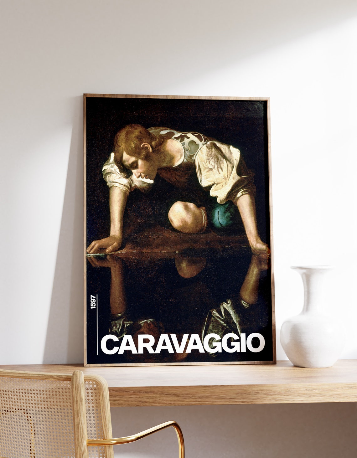 Caravaggio Narcissus 1597 Reflection Scene Bold Baroque Art Poster