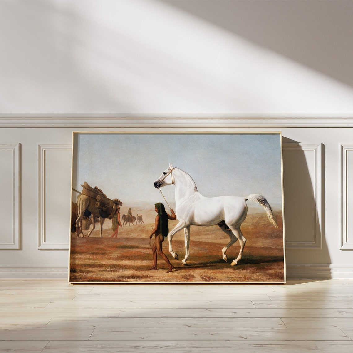 White Arabian Horse Led By Guide Desert Vintage Painting Poster