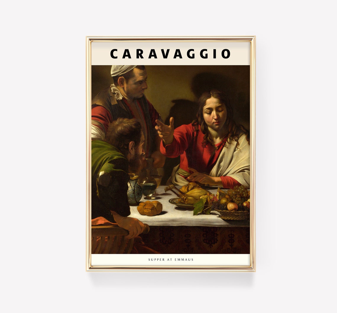 Caravaggio Supper At Emmaus Classic Header Museum Style Poster