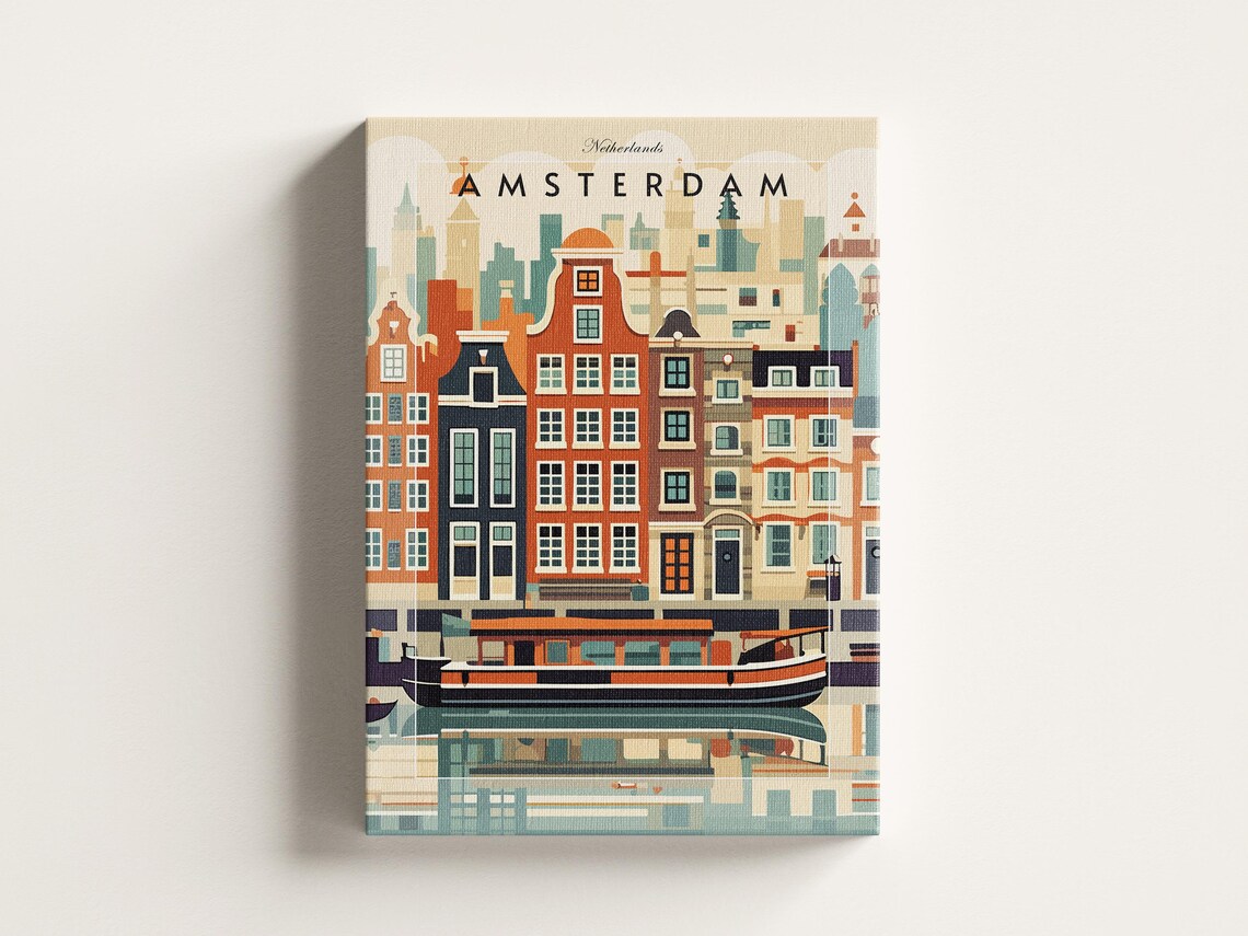Amsterdam Travel Poster, Netherlands Wall Art Print