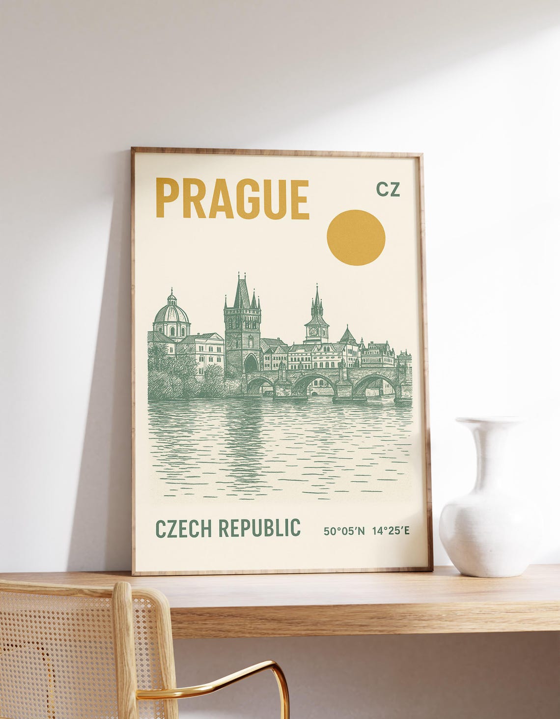 Prague Charles Bridge Minimalist Czech Republic Travel Poster