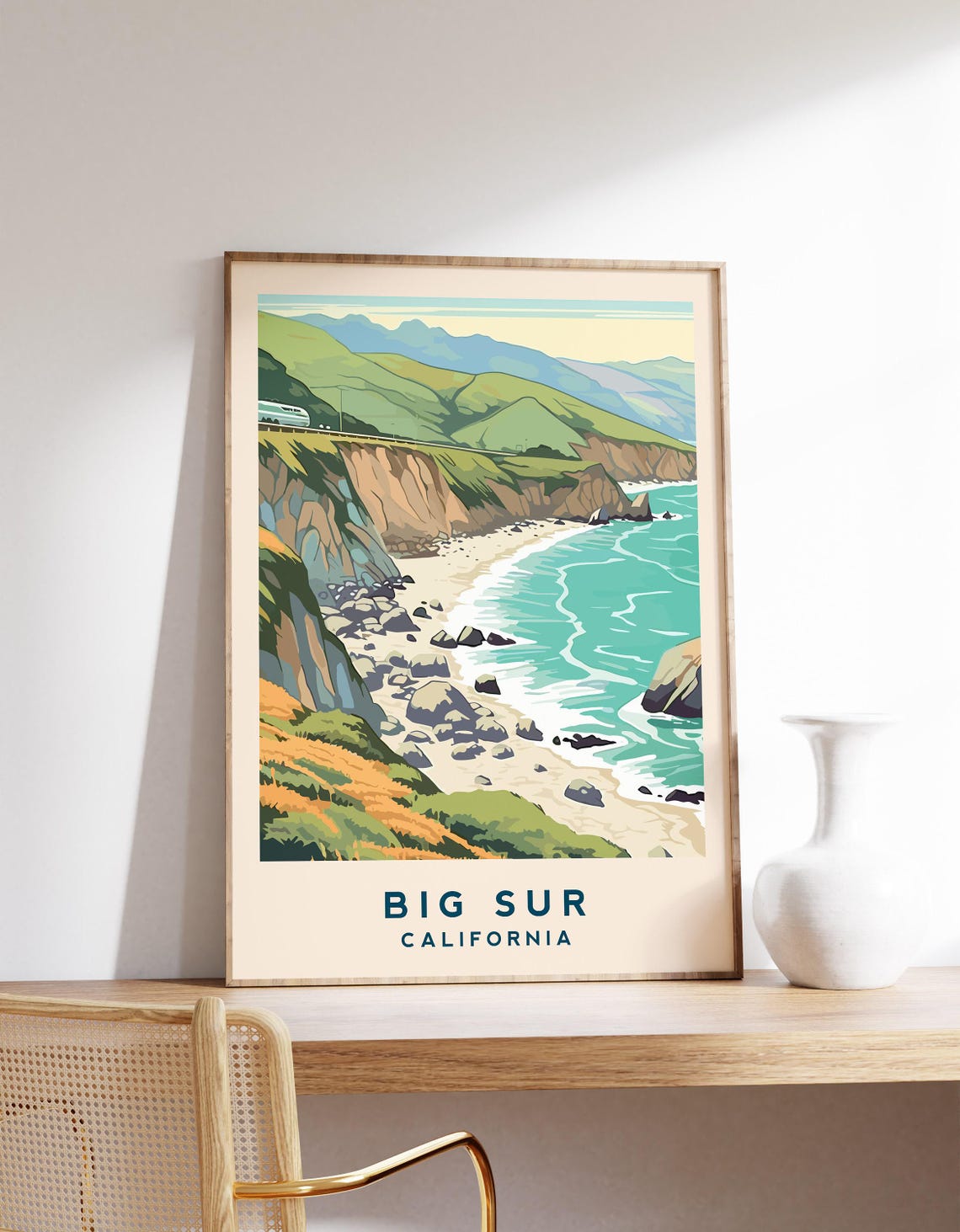 Big Sur California Vintage Coastal Cliffs Scenic Ocean Travel Poster