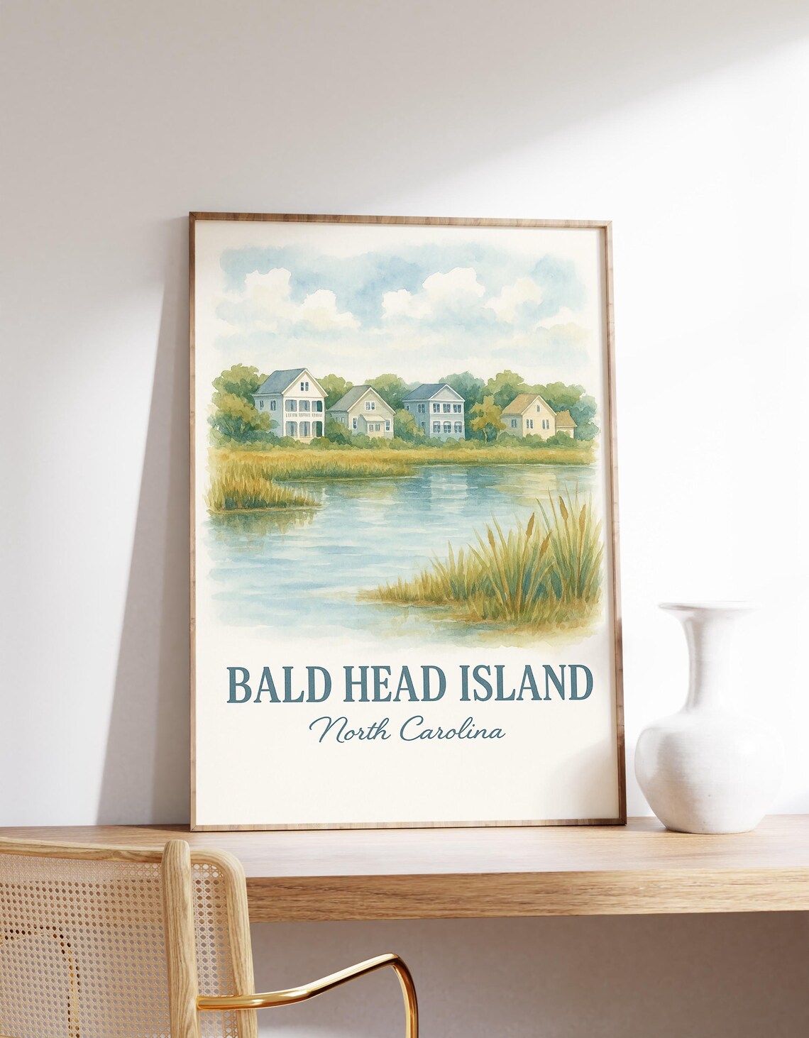 Bald Head Island North Carolina Coastal Watercolor Travel Poster