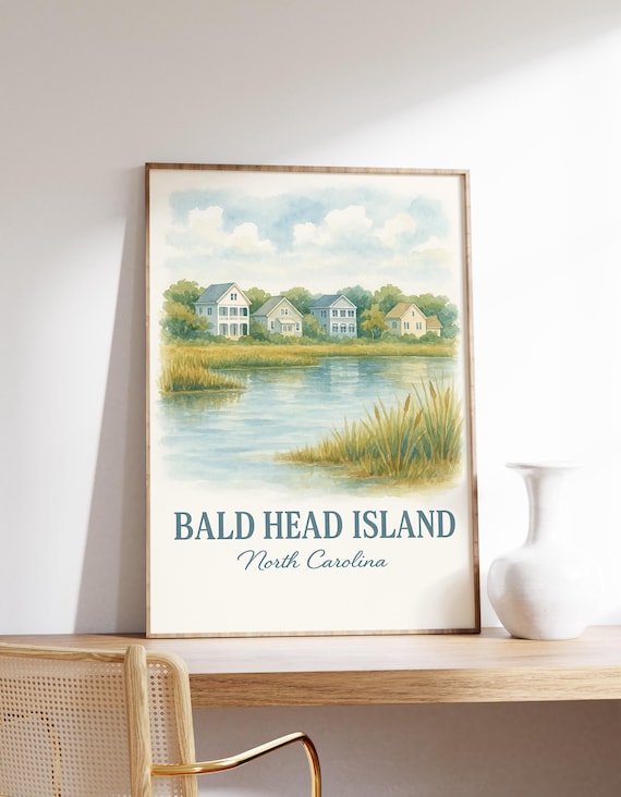 Bald Head Island North Carolina Coastal Watercolor Travel Poster