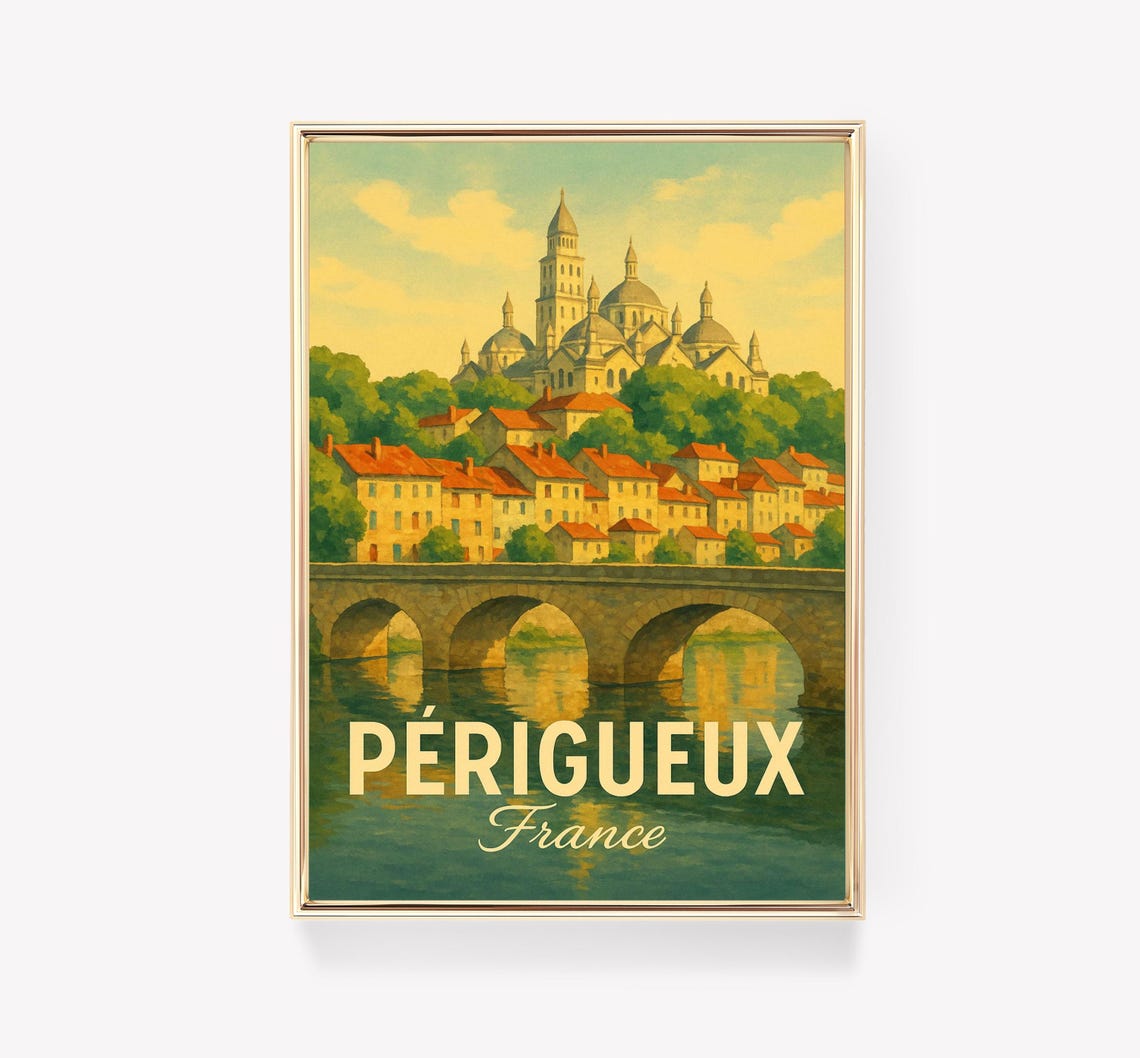 Perigueux France Saint Front Cathedral River Vintage Travel Poster