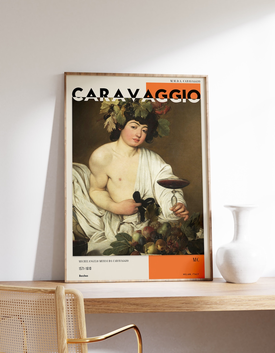 Caravaggio Bacchus Baroque Wine God Oil Painting Exhibition Style Poster