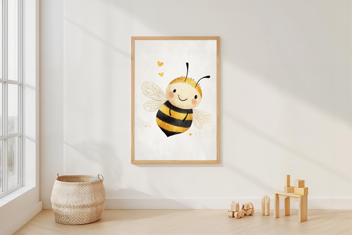 Bee Boho Nursery Art Print, Cute Baby Animal