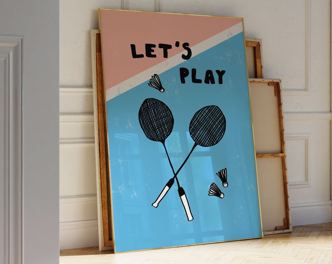 Lets Play Badminton Rackets Mid Century Modern Sports Poster