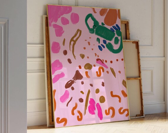 Orange Pink Wall Art Abstract Modern Maximalist Decor Bedroom Statement Contemporary Home
