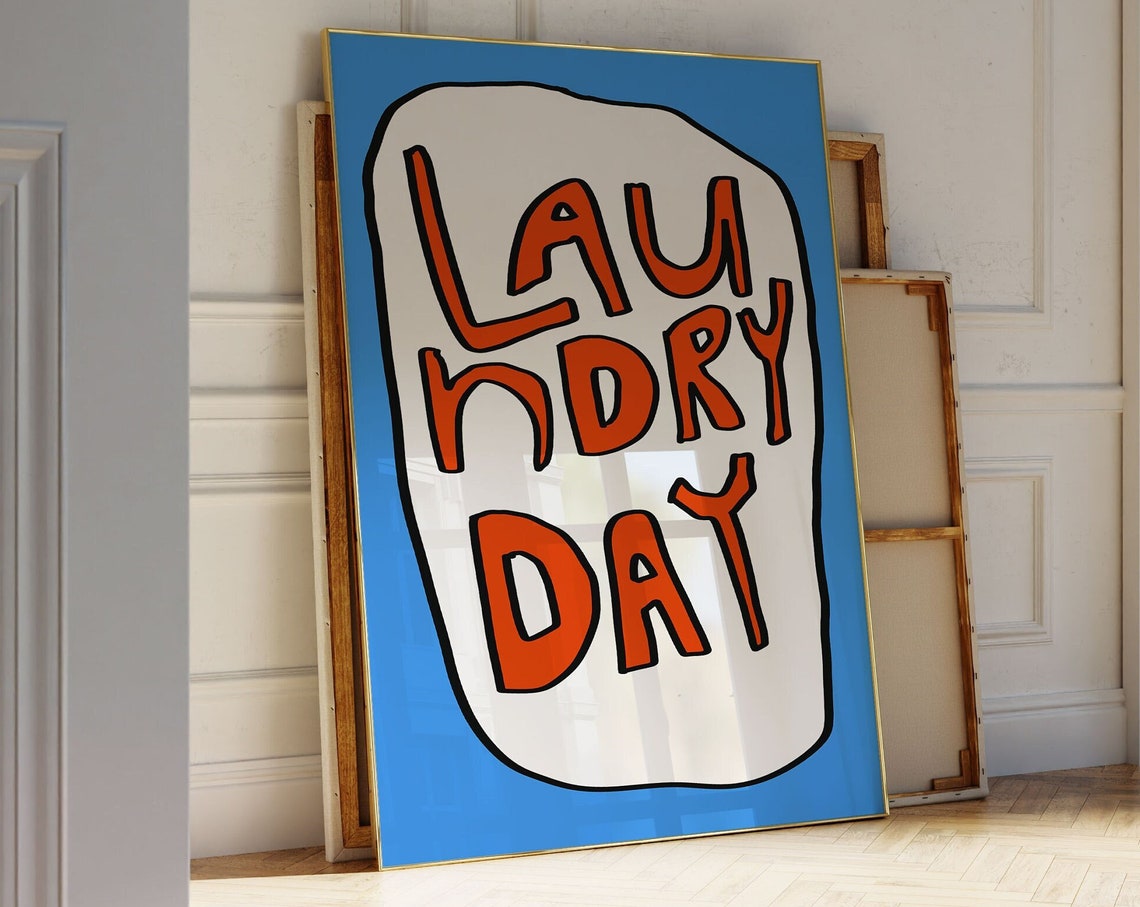 Laundry Day Retro Blue and Red Hand Drawn Typography Art Print