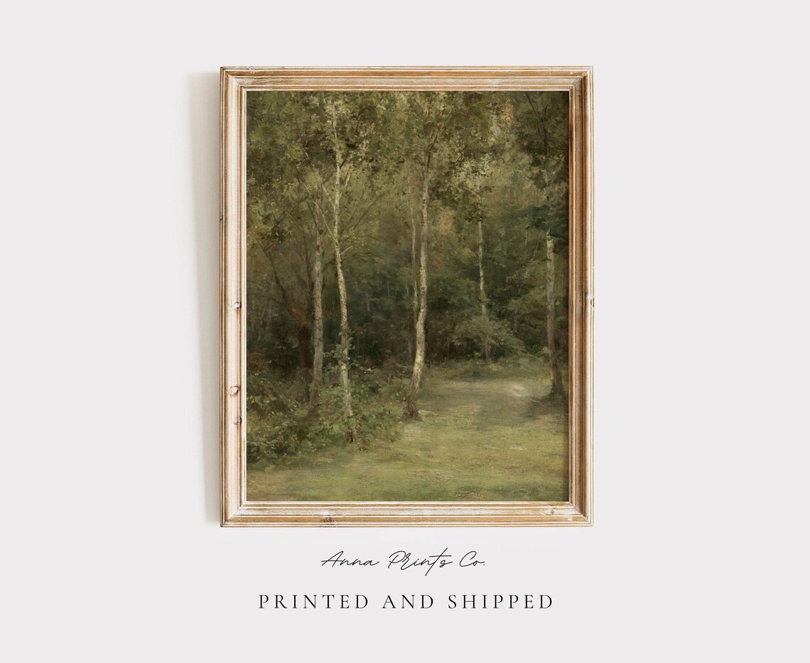Antique Green Forest Landscape Art Print, Vintage Victorian