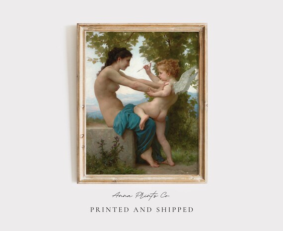 Bouguereau Young Girl Defending Herself Against Eros Classical Art Print