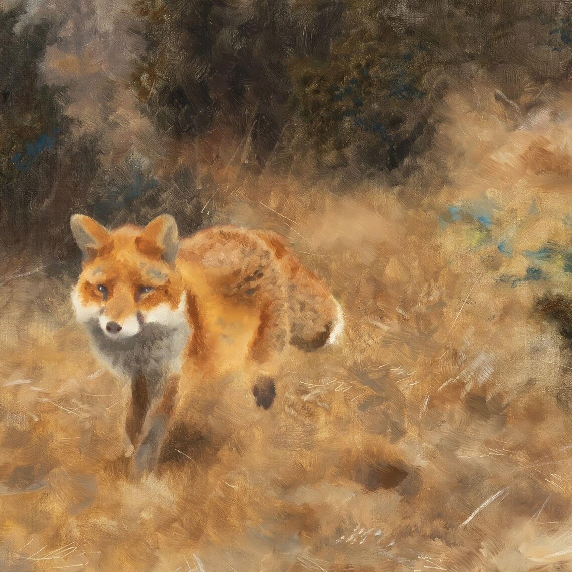 Antique Fox in Autumn Landscape, Vintage Art Print - Image 2