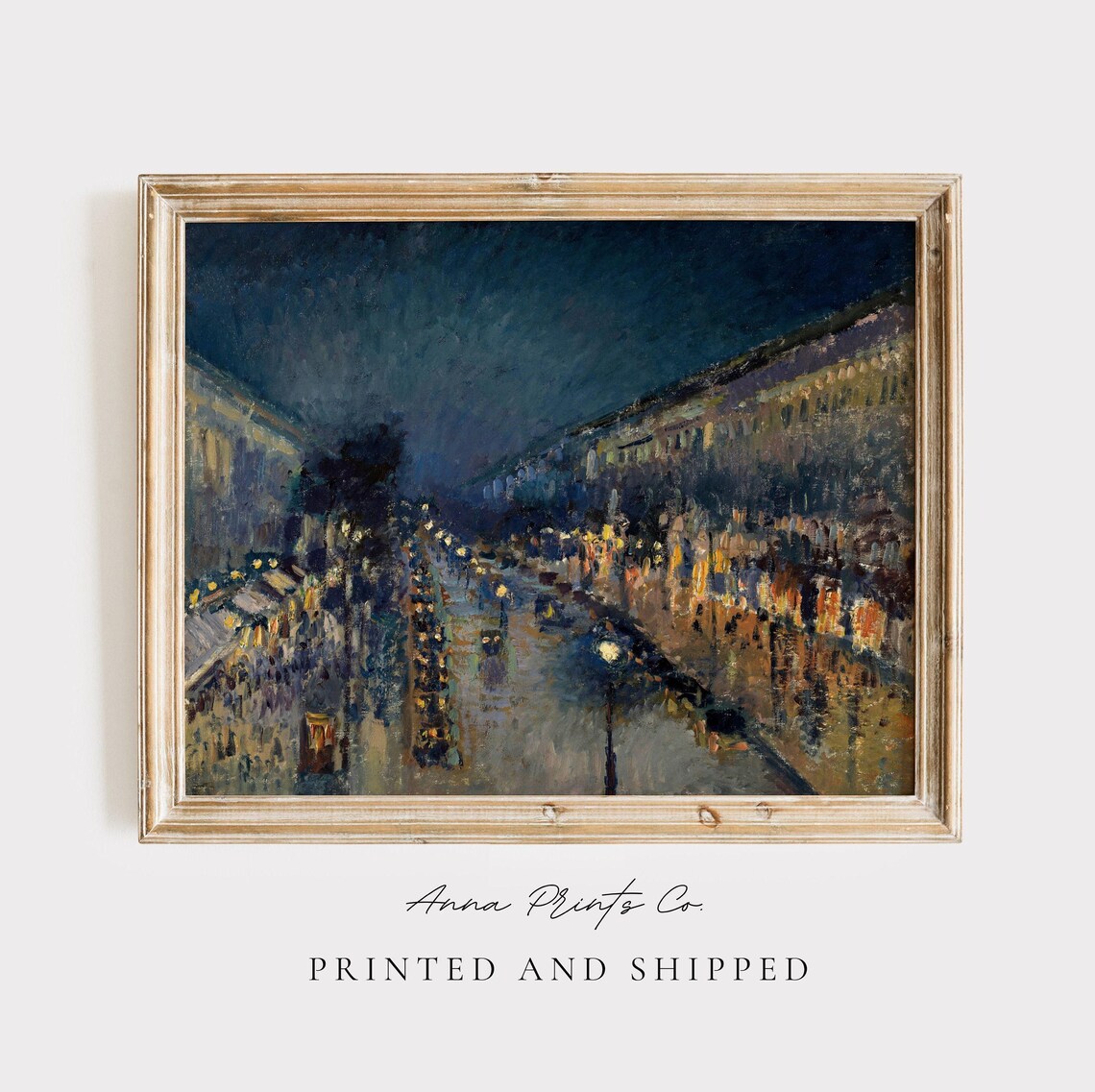 Boulevard Montmartre at Night by Camille Pissarro, Art Print