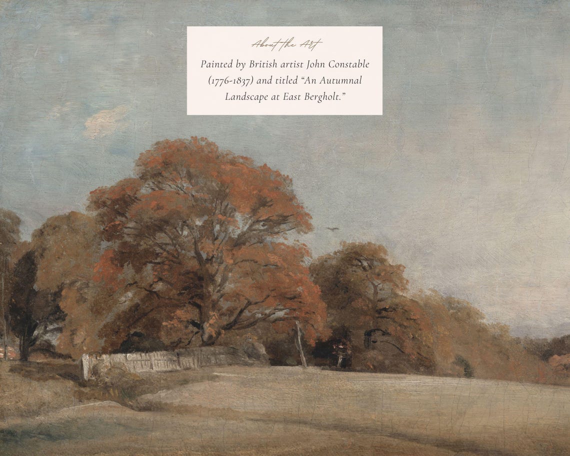 Autumn Trees In A Sunlit Field Constable Style Vintage Print - Image 2