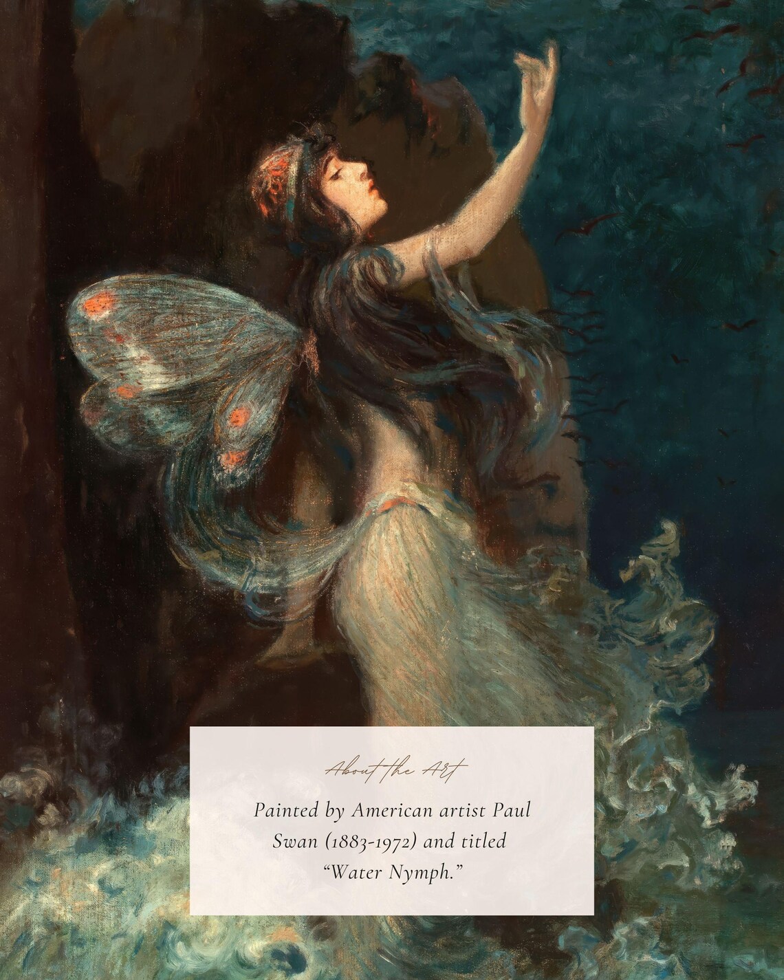 Antique Water Nymph Painting, Vintage Art Print - Image 2