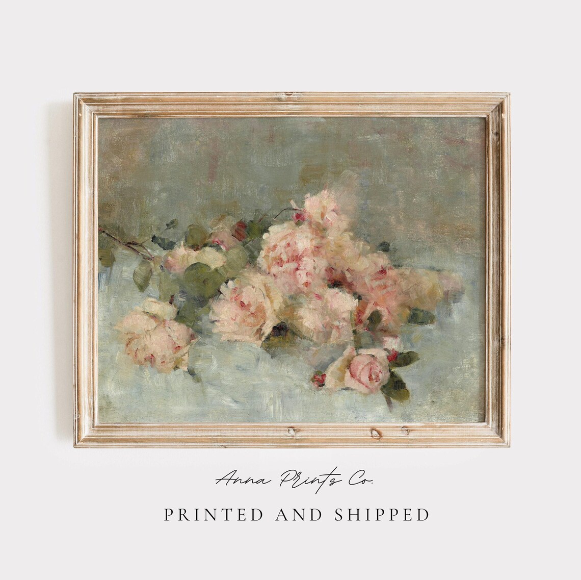 Antique Pink Roses Still Life, Victorian Art Print
