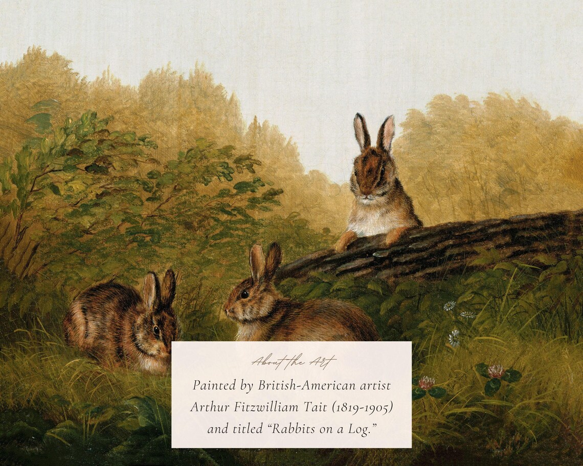 Vintage Rabbit Painting, Easter Cottagecore Art Print - Image 2