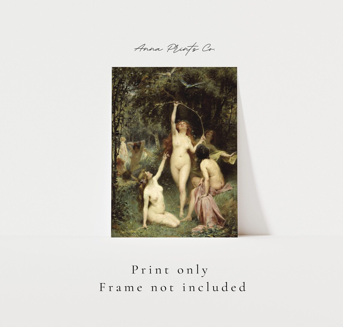 Antique Nymphs in the Forest, Vintage Art Print - Image 3