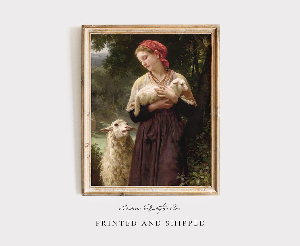 William Bouguereau Girl With Newborn Lamb Art Print
