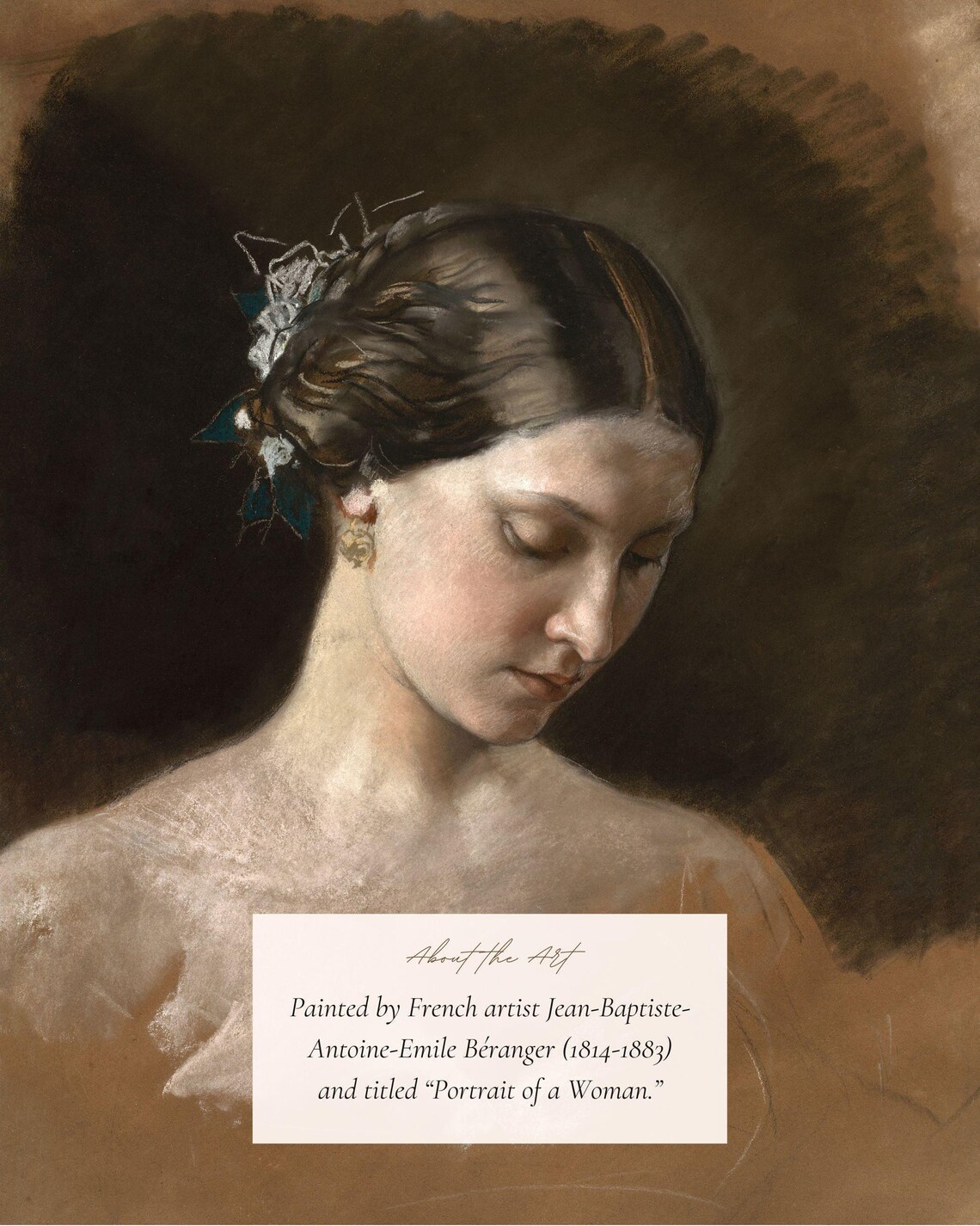 Study of a Beautiful Woman Vintage Portrait Print Dark Academia Art - Image 2