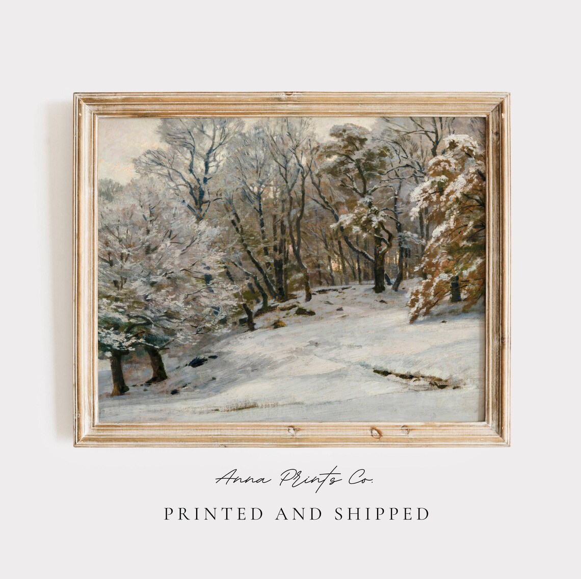 Antique Winters Day Snowy Landscape Painting Print Holiday Wall Art