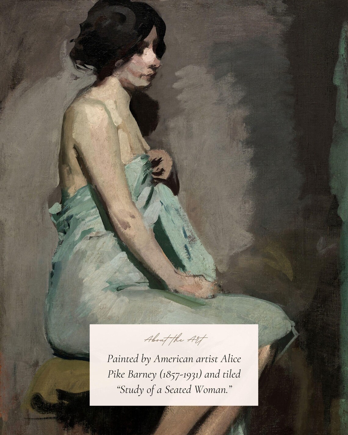 Study of a Seated Woman Vintage Oil Painting Print Antique Portrait - Image 2
