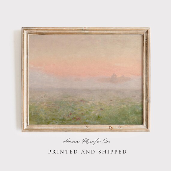 Vintage Dawn Landscape Art Print, Cottage Farmhouse