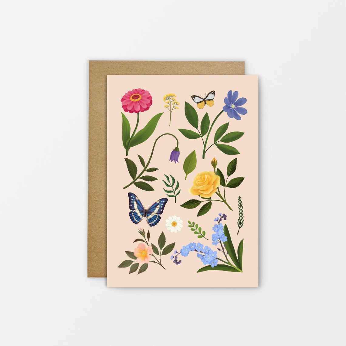Vintage Botanical Flower Butterfly Collage Greeting Card Art Print
