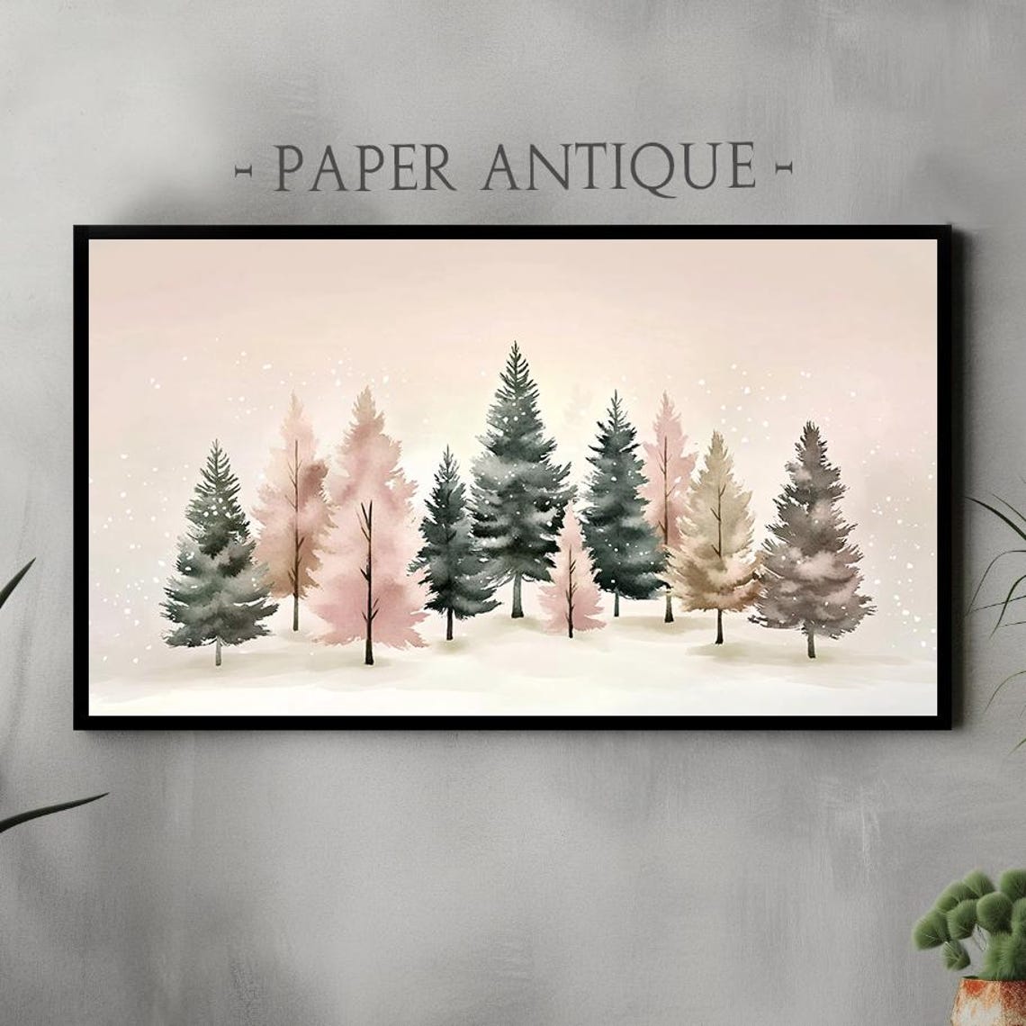 Pastel Pink Green Watercolor Pines Winter Wonderland Art Poster